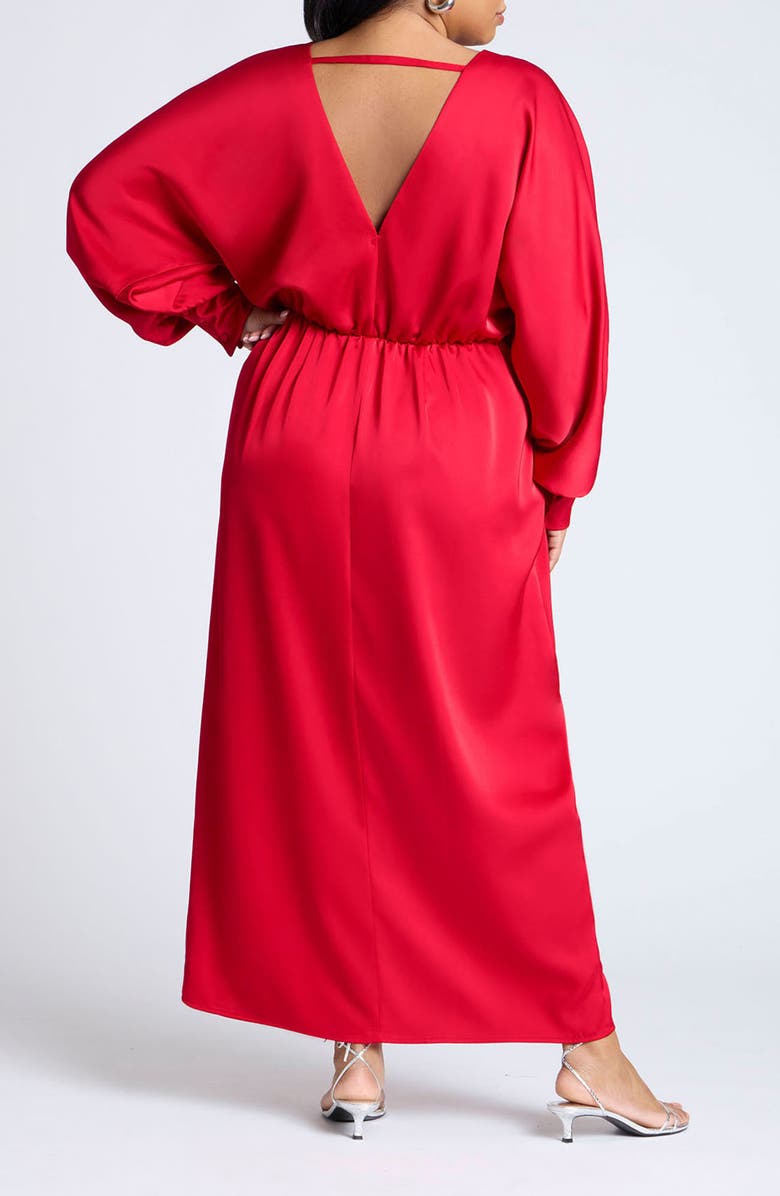 ELOQUII Long Sleeve Satin Maxi Dress, Alternate, color, 