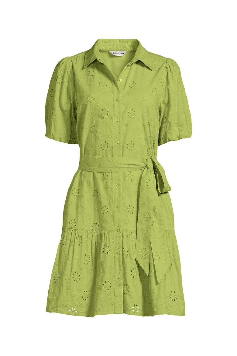 Elbow Sleeve Eyelet Knee Length Shirt Dress, Alternate, color, Bright Pistachio Floral Eyelet