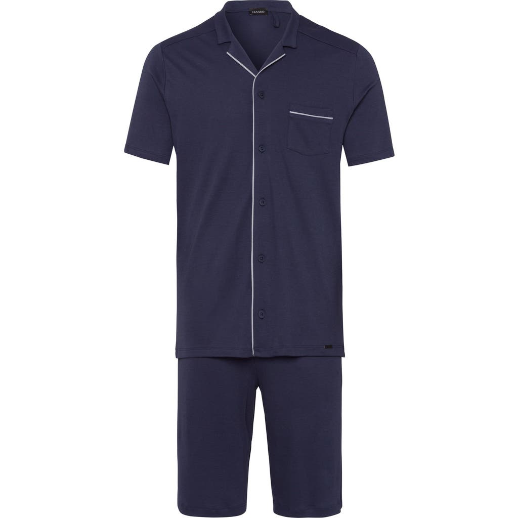Hanro Night And Day Button Front Cotton Pajama Set In Black Iris