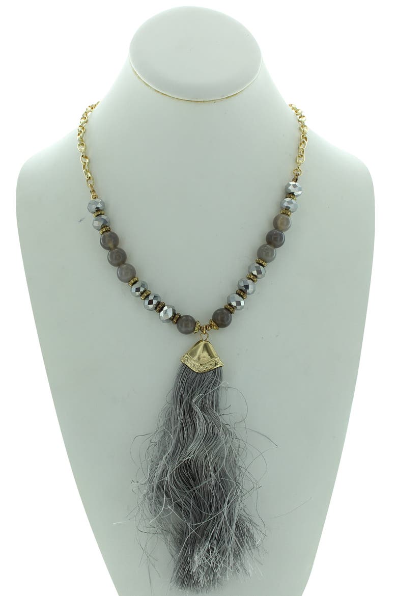 Beaded Tassel Pendant Necklace, Alternate, color, GOLD-GREY