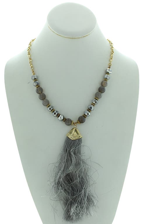 Olivia Welles Beaded Tassel Pendant Necklace In Gold-grey