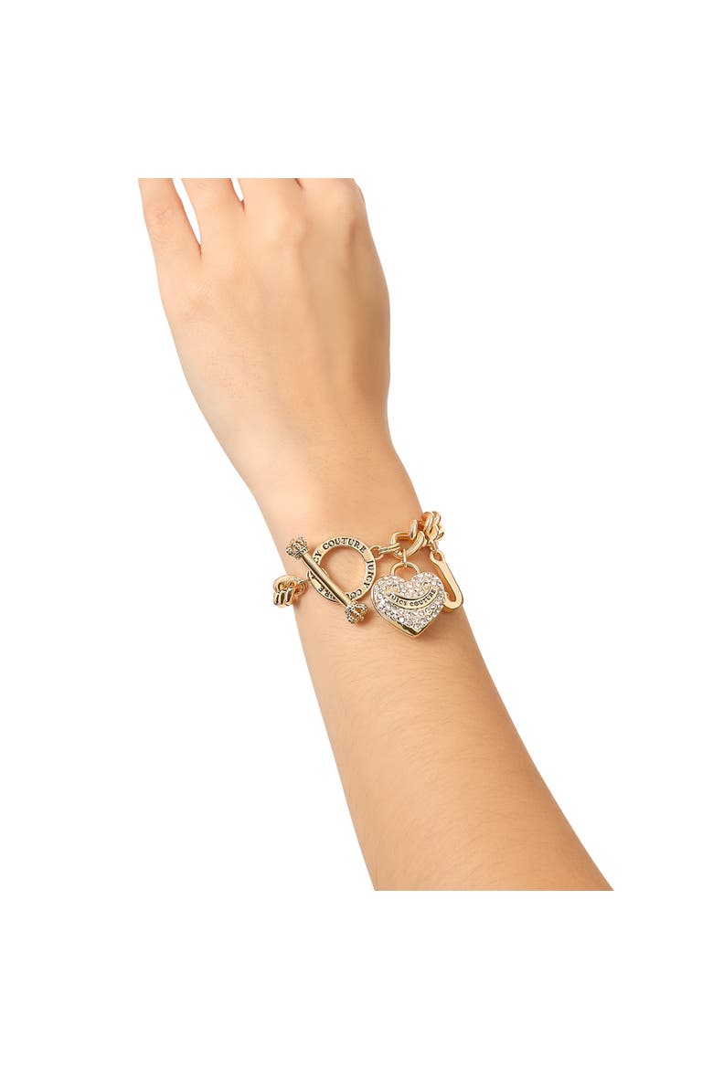 Toggle Bracelet with Crystal Heart Charm, Alternate, color, Gold