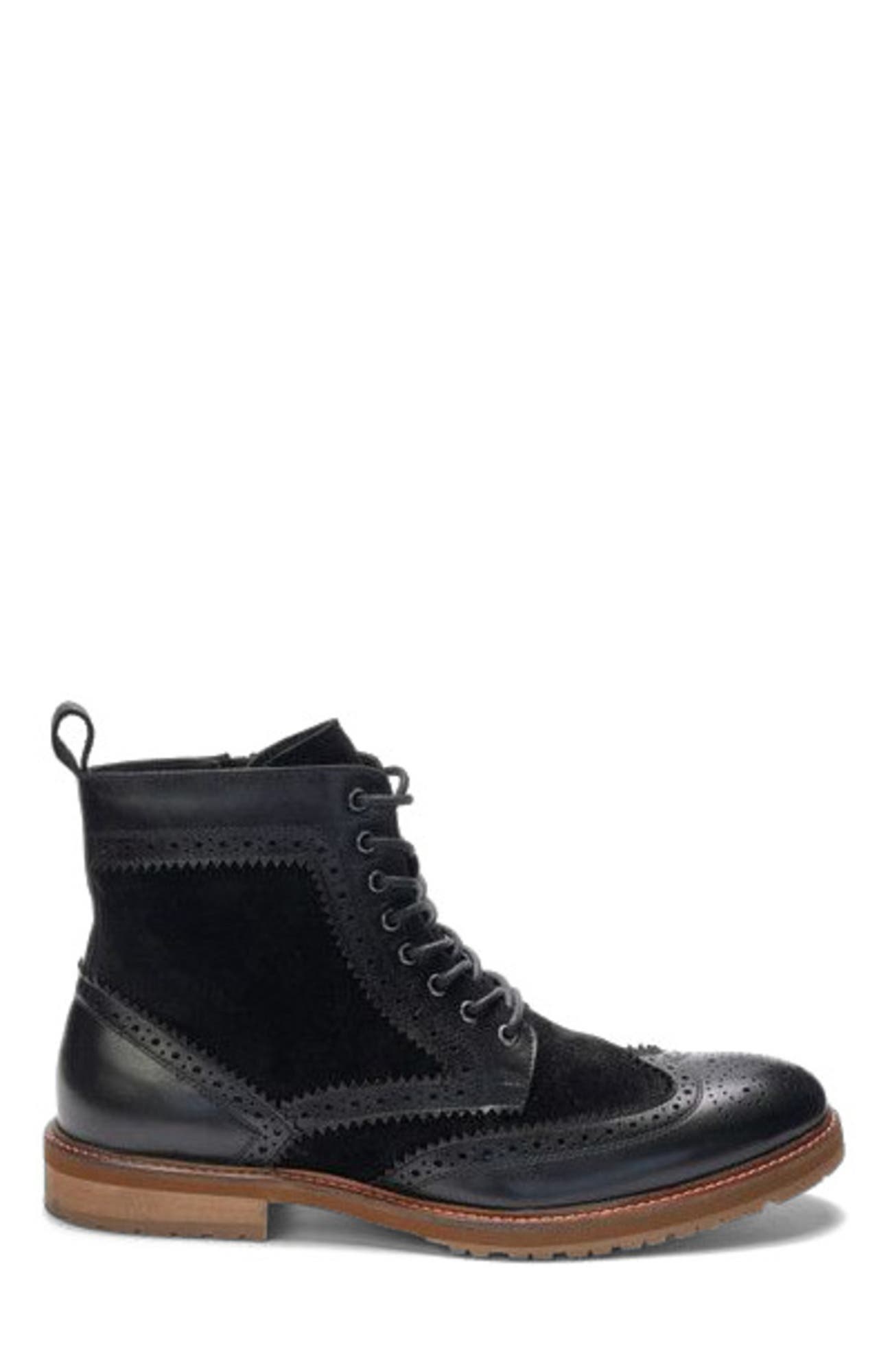 A. Veer Langston Wingtip Boot, Alternate, color, Black Leather & Suede