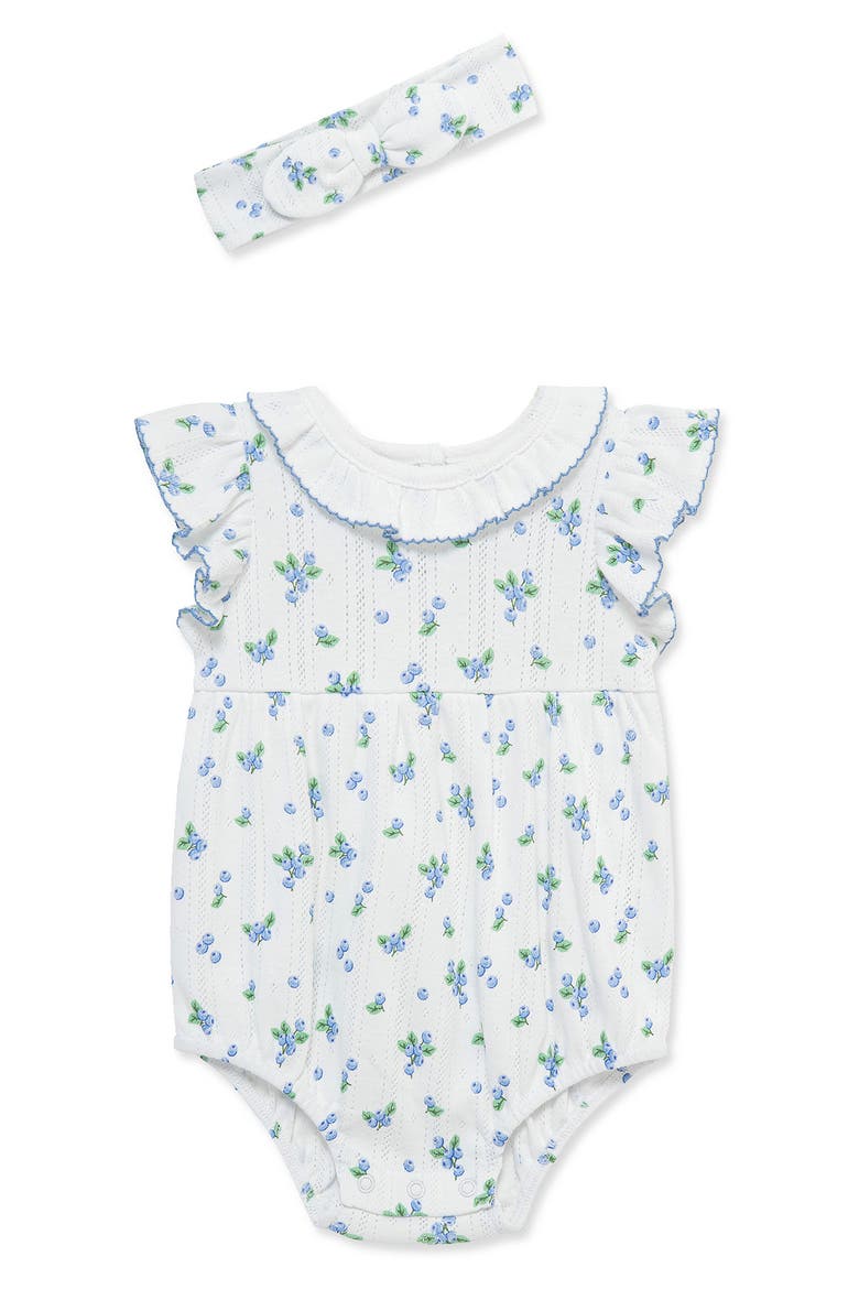Blueberry Bubble Romper & Headband Set, Main, color, WHITE/ BLUE