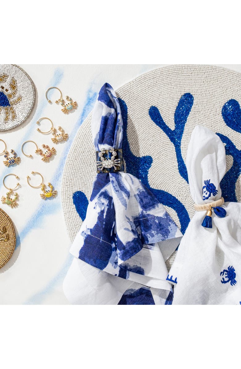 Joanna Buchanan Crab embroidered dinner napkins, white, set of two, Alternate, color, Blue