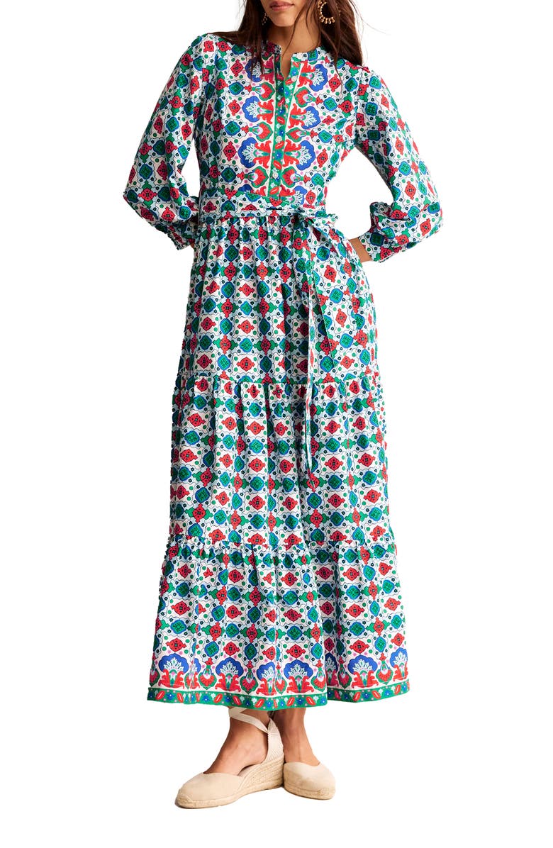 Boden Alba Long Sleeve Tiered Cotton Maxi Dress, Main, color,