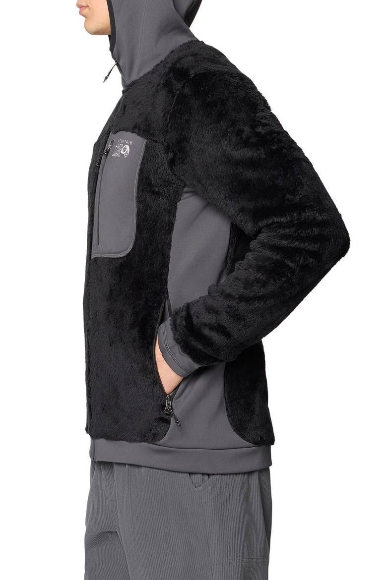 Polartec® High Loft Fleece Hooded Jacket, Alternate, color, BLACK/ VOLCANIC
