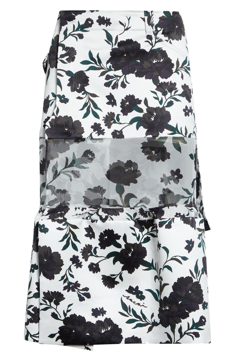 Sacai Mixed Media Floral Midi Skirt, Main, color, White