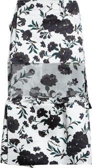 Sacai Mixed Media Floral Midi Skirt