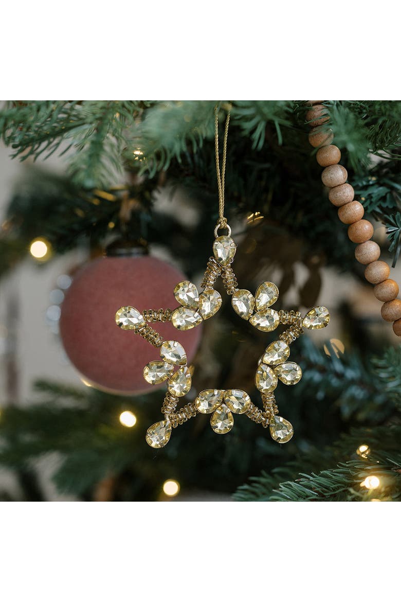 Beaded Snowflake and Star Christmas Ornaments, Alternate, color, Brass