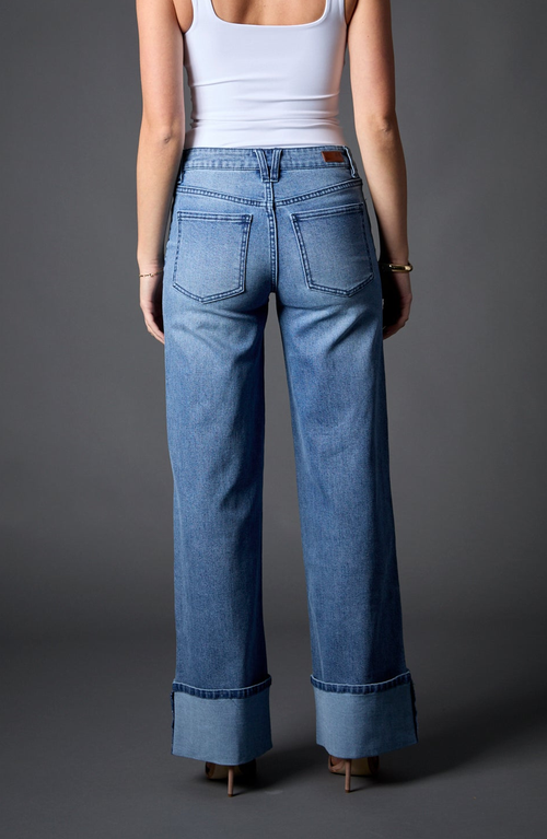 Blue Revival Cuffed Low Rise Recycled Wide Leg Jeans In Medium Tel Aviv