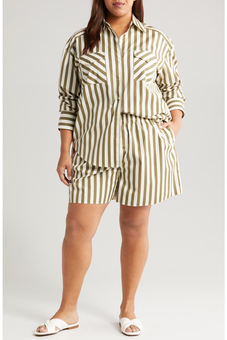 Stripe Pull-On Cotton Shorts, Alternate, color, OLIVE BURNT CABANA STRIPE