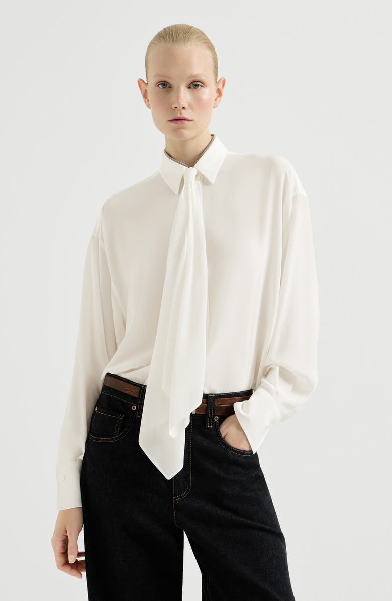 Brunello Cucinelli Silk shirt with tie, Main, color, White