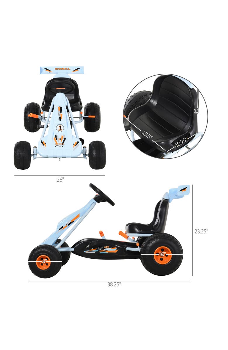 Aosom Kids Pedal Go Kart with Adjustable Seat, Handbrake, Alternate, color, Light Blue