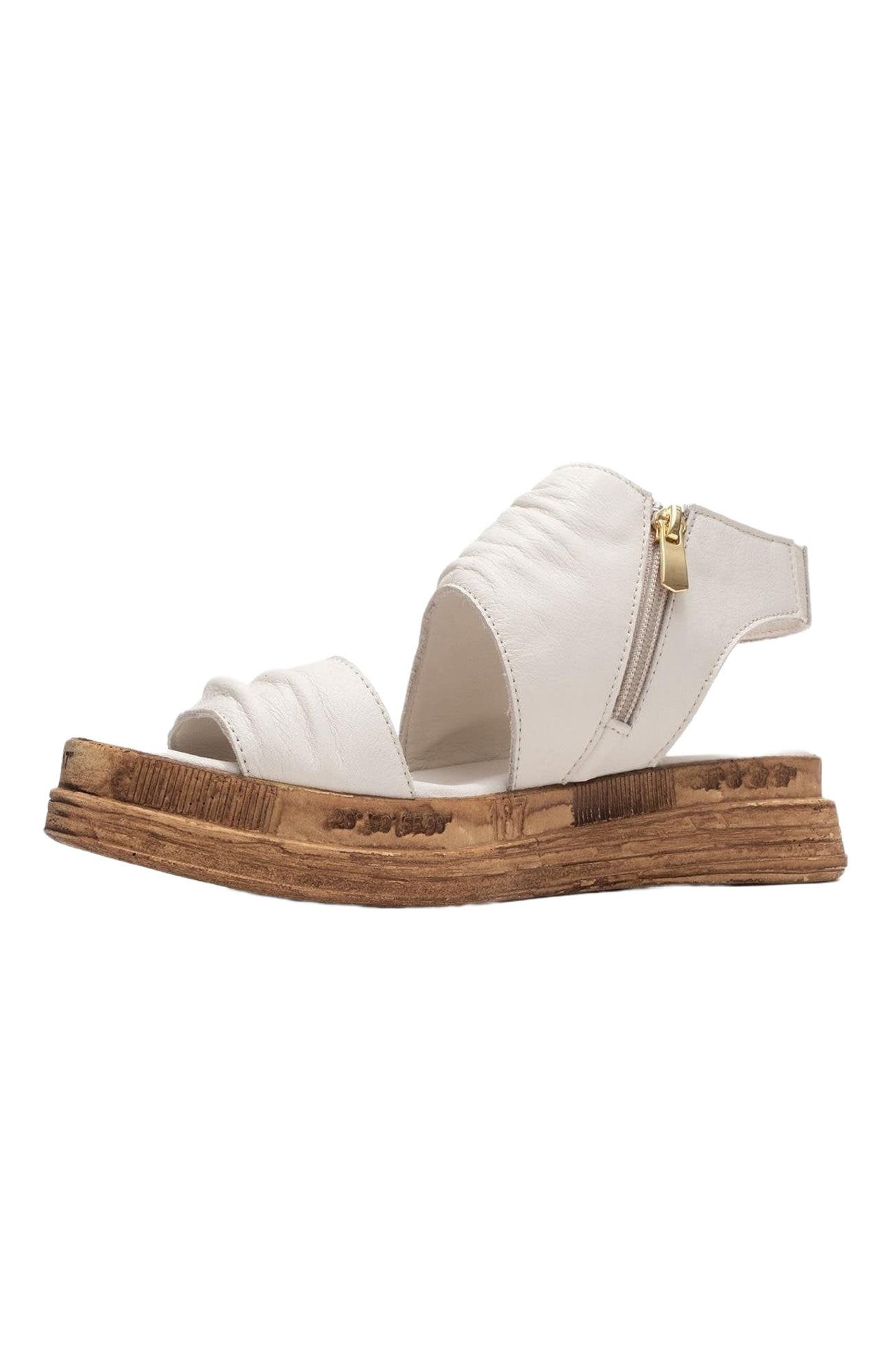Lunas Leather Side-Zip Flat Heel Sandal, Alternate, color, Light Beige Leather