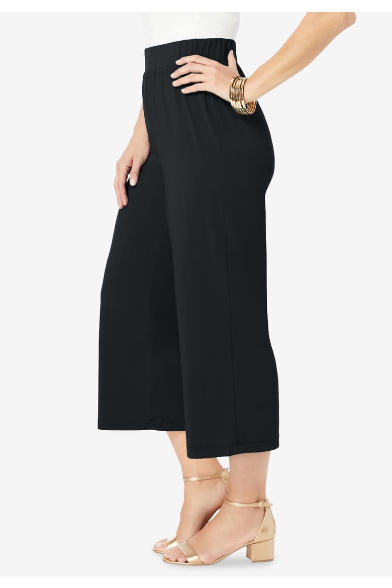 Stretch Knit Wide Leg Crop Pant, Alternate, color, BLACK