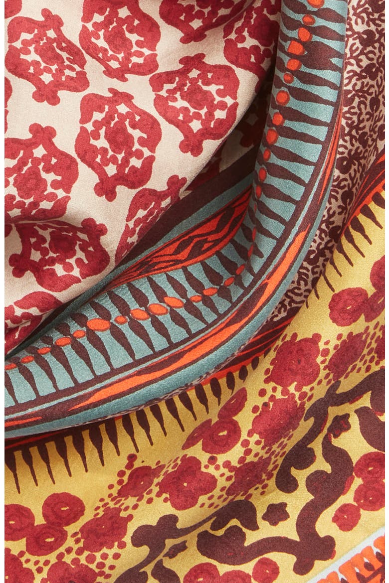 Print Square Silk Scarf, Alternate, color, TAN NANTUCKET GLOBAL CRAFT