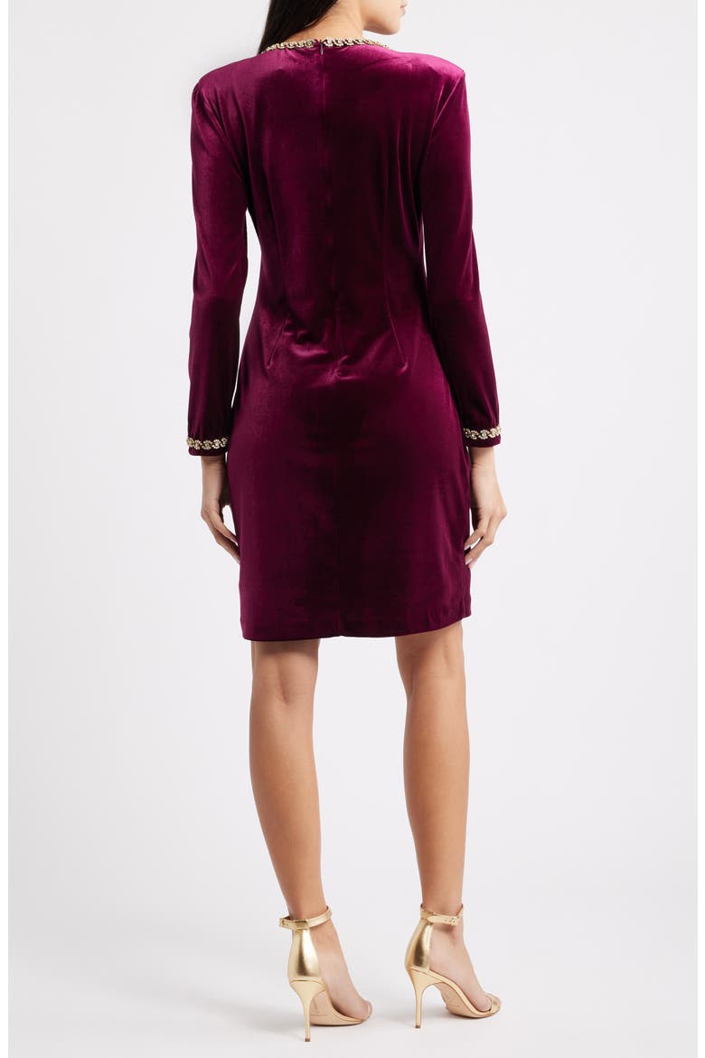 Beaded Keyhole Long Sleeve Velvet Dress, Alternate, color, WINE