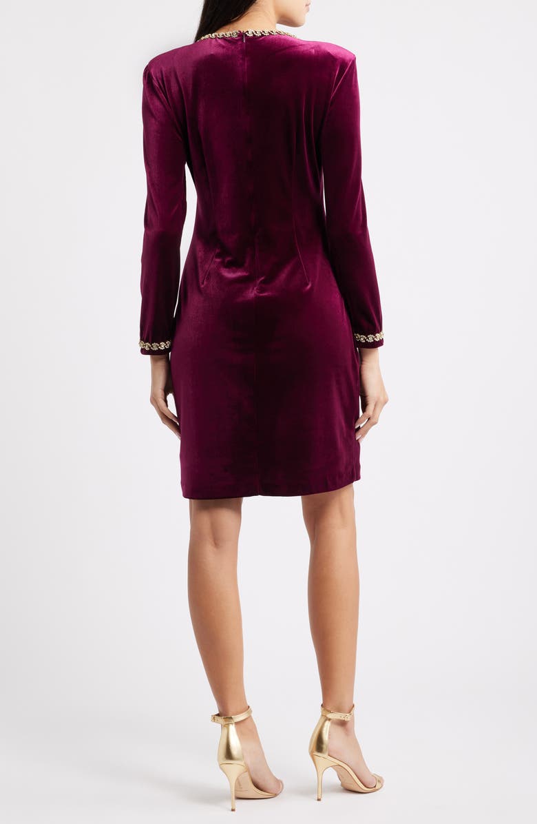 Vince Camuto Beaded Keyhole Long Sleeve Velvet Dress, Alternate, color, Wine