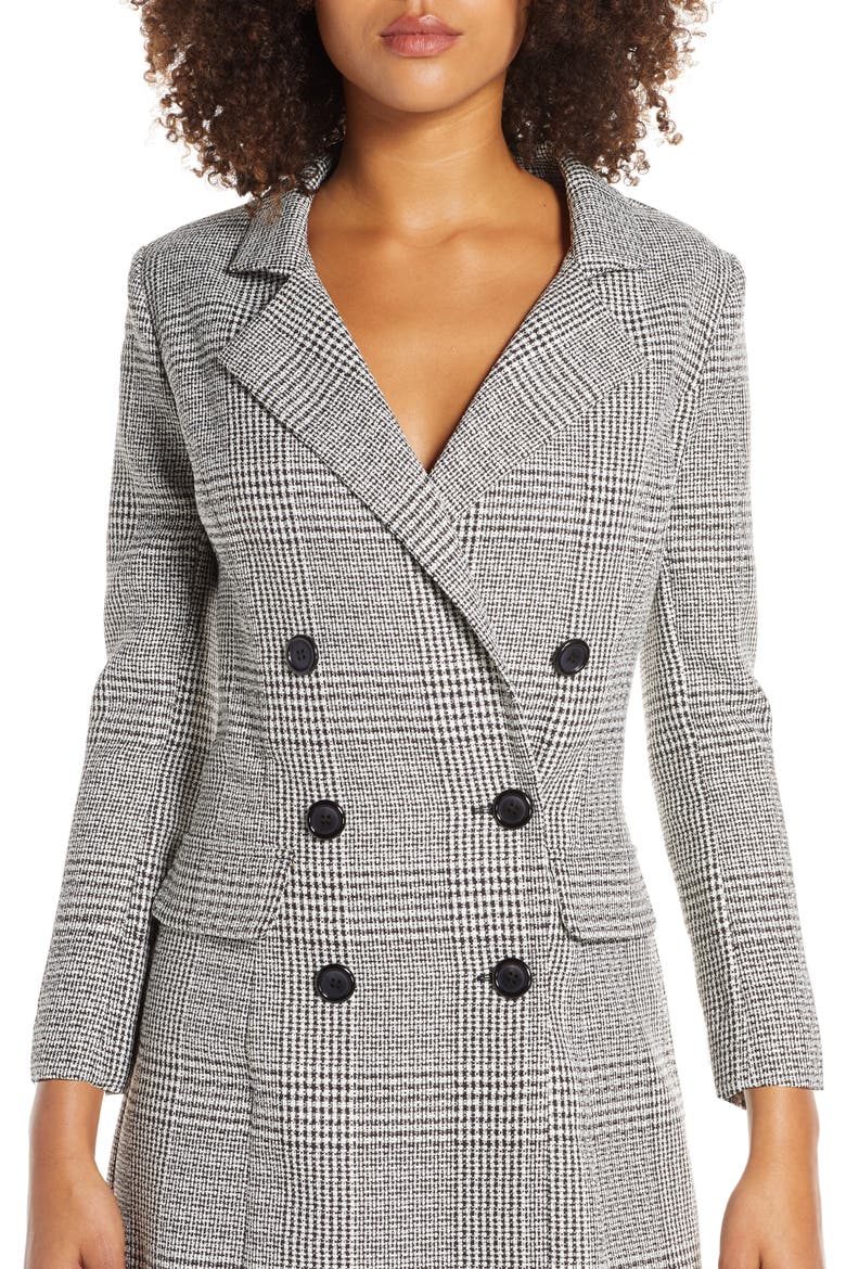 Plaid Long Sleeve Blazer Dress, Alternate, color, GREY