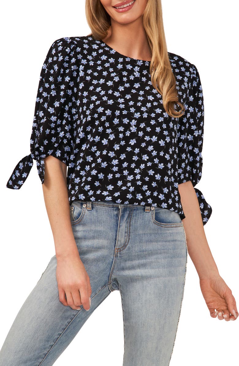 CeCe Floral Tie Sleeve Blouse, Main, color, 