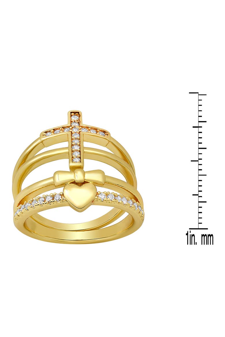 Cross & Heart Simulated Diamond Stacked Pavé Ring, Alternate, color, GOLD