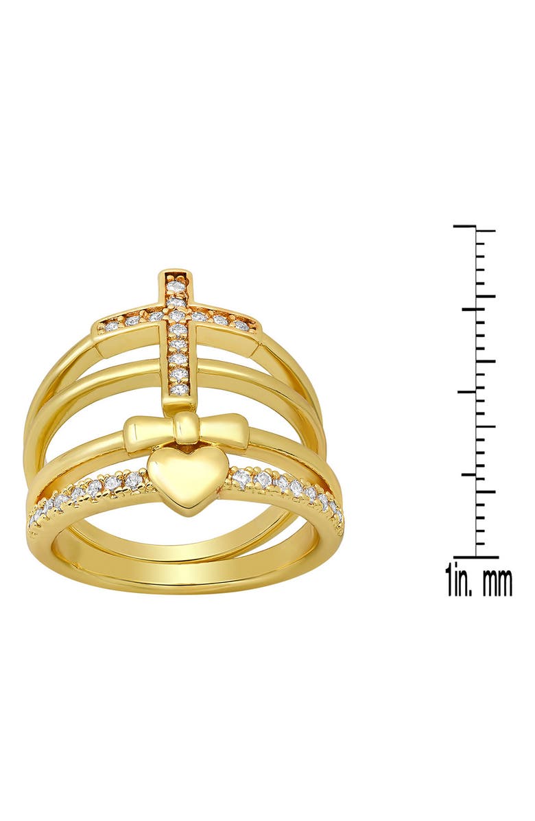 HMY JEWELRY Cross & Heart Simulated Diamond Stacked Pavé Ring, Alternate, color, Gold