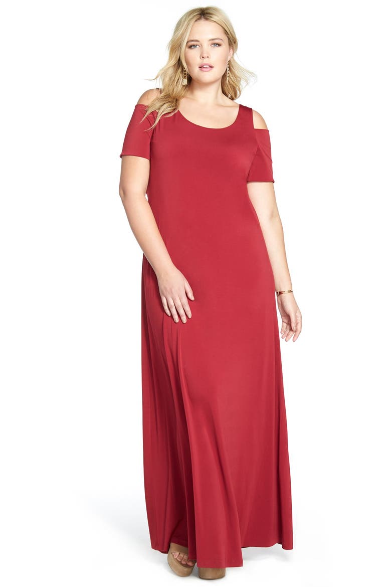 Cold Shoulder Maxi Dress, Alternate, color, TIBETAN RED