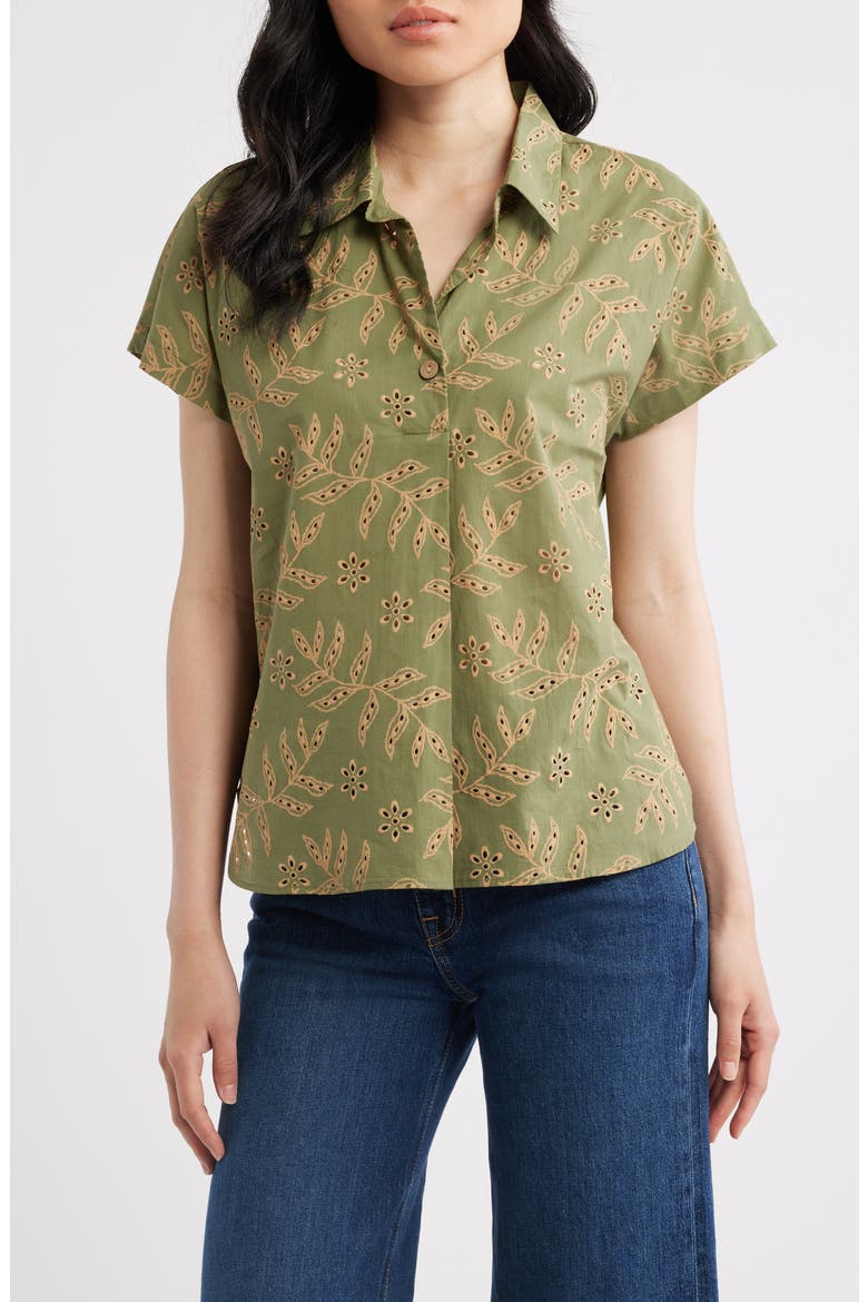 Cotton Broderie Anglaise Camp Shirt, Main, color, AGAVE SAND
