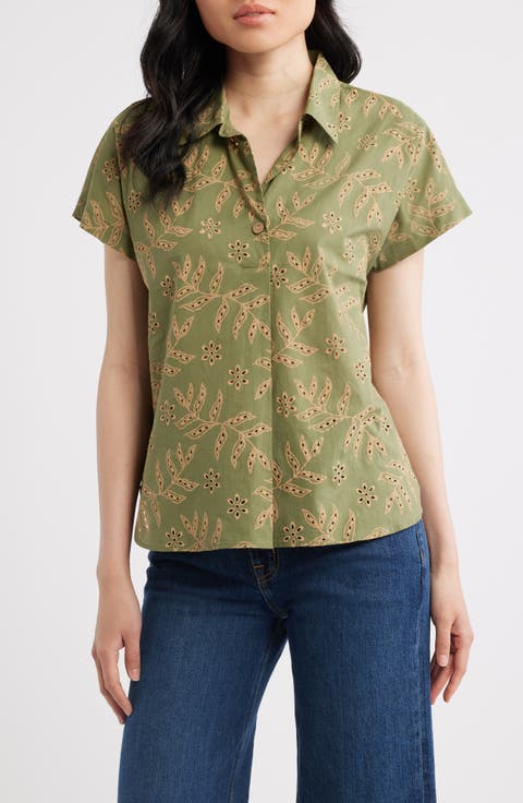 Cotton Broderie Anglaise Camp Shirt (Regular & Petite)