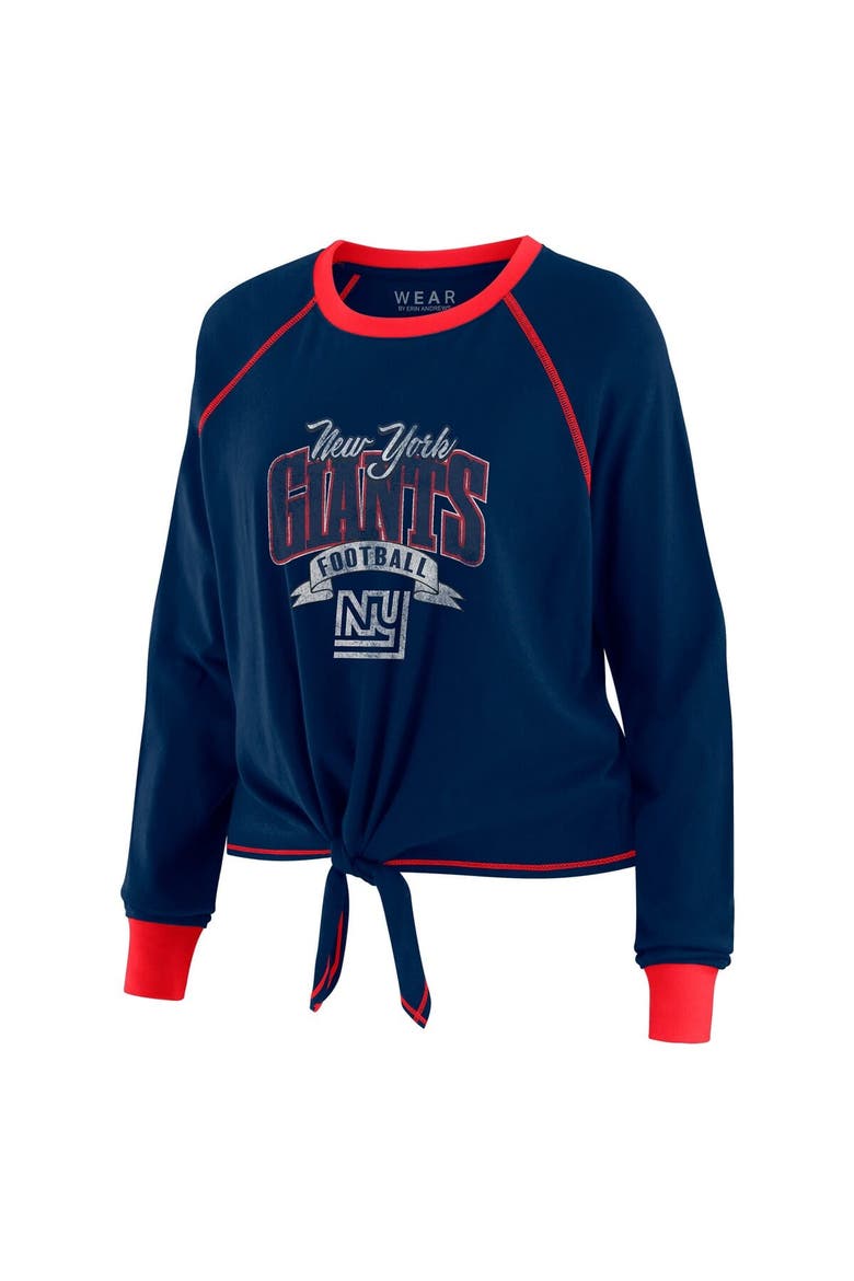 Women's WEAR by Erin Andrews Royal/Red New York Giants Plus Size Tie-Front Long Sleeve Top, Alternate, color, Royal