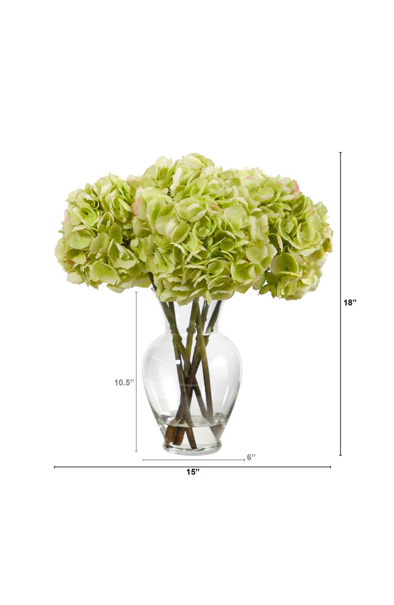 NEARLY NATURAL 18-in Hydrangea Artificial Arrangement in Glass Vase, Alternate, color, Green