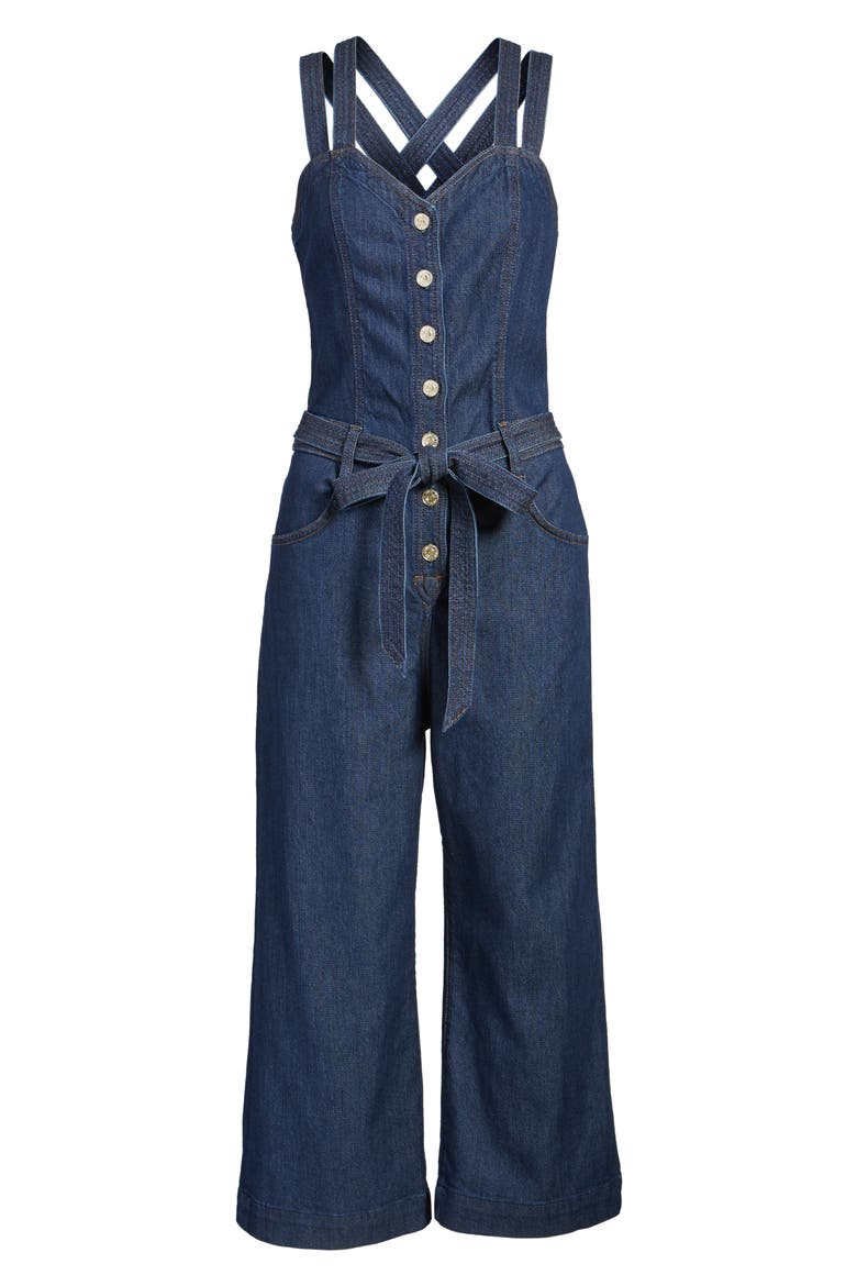 7 For All Mankind® Denim Jumpsuit, Alternate, color, DARK BLUE SHADOW
