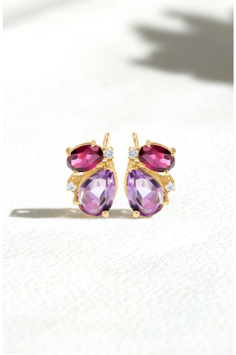 Amethyst, Rhodolite & White Topaz Stud Earrings, Alternate, color, PURPLE