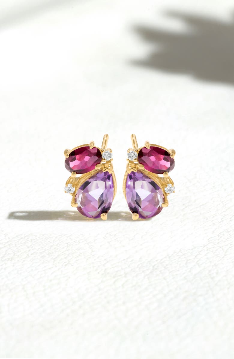 YS GEMS Amethyst, Rhodolite & White Topaz Stud Earrings, Alternate, color, Purple