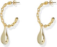Argento Vivo Sterling Silver Chain Link Teardrop Hoop Earrings