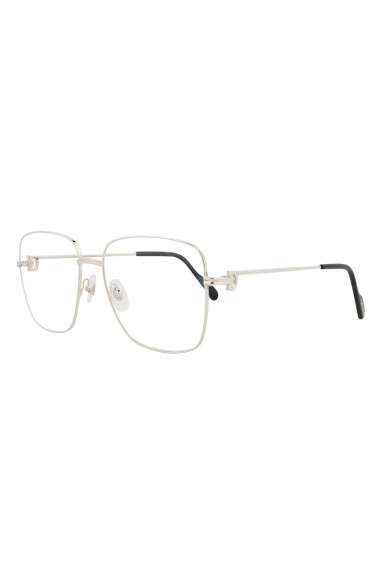 Cartier 56mm Special Edition Square Optical Glasses, Alternate, color, Silver Silver Transparent