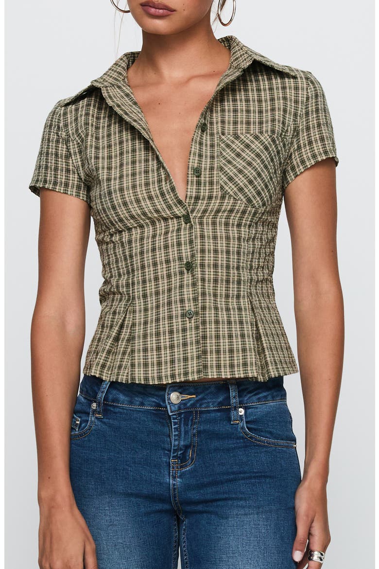 Alma Mater Check Cotton Button-Up Shirt, Main, color, GREEN CHECK