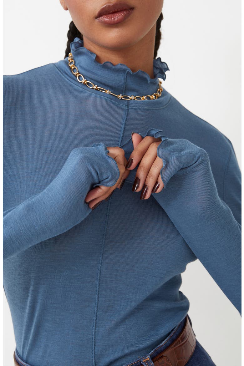 Lettuce Edge Mock Neck Wool Blend Top, Alternate, color, BLUE
