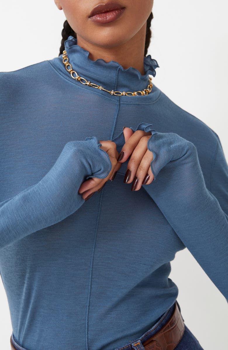 & Other Stories Lettuce Edge Mock Neck Wool Blend Top, Alternate, color, 