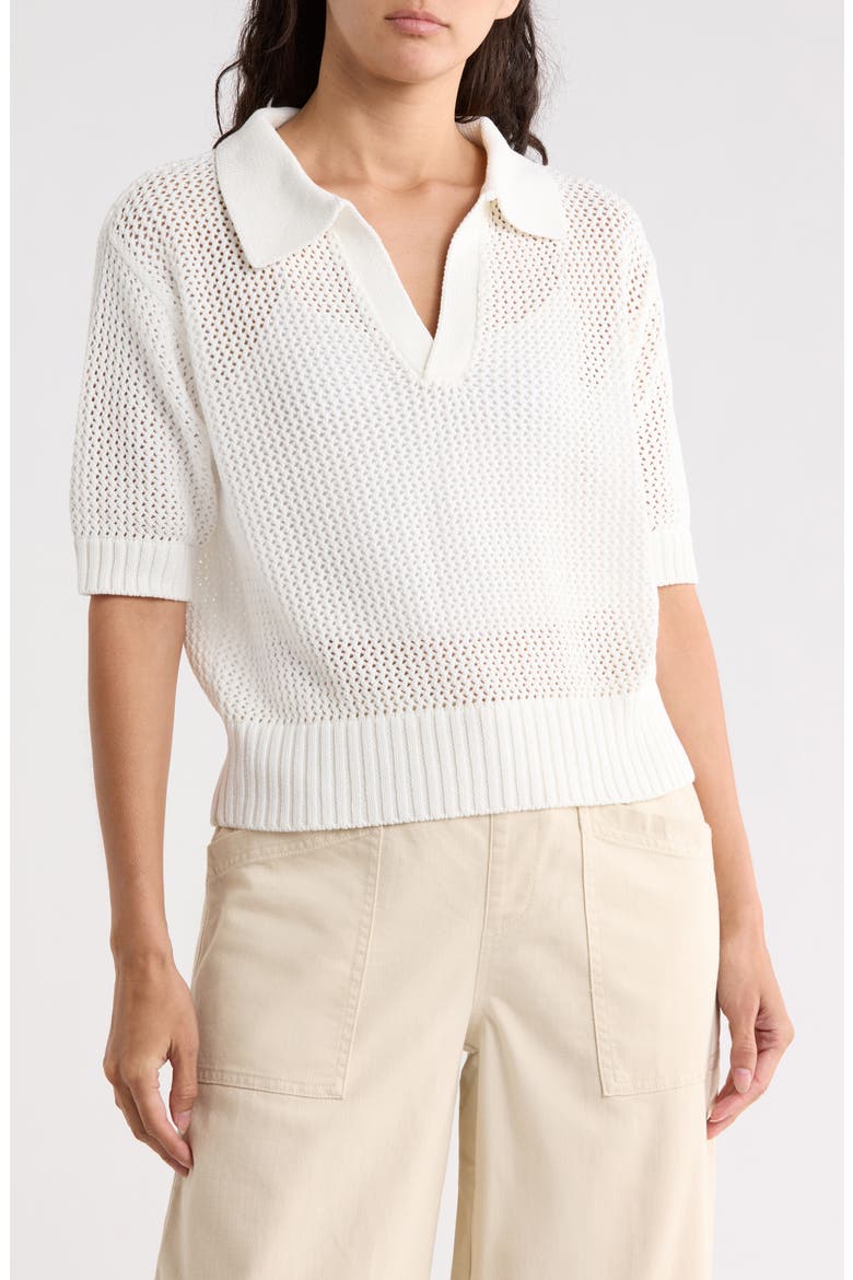 Open Knit Polo, Main, color, BONE