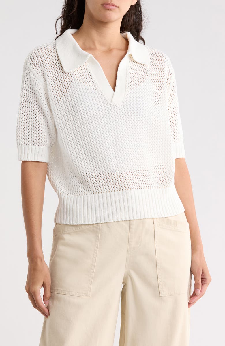 Young, Fabulous & Broke Open Knit Polo, Main, color, Bone