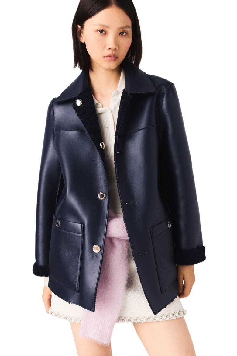 Reversible Faux Shearling Jacket, Main, color, Navy