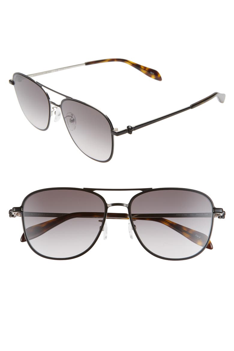 Alexander McQueen 56mm Gradient Navigator Sunglasses, Main, color, SEMI-MATTE BLACK