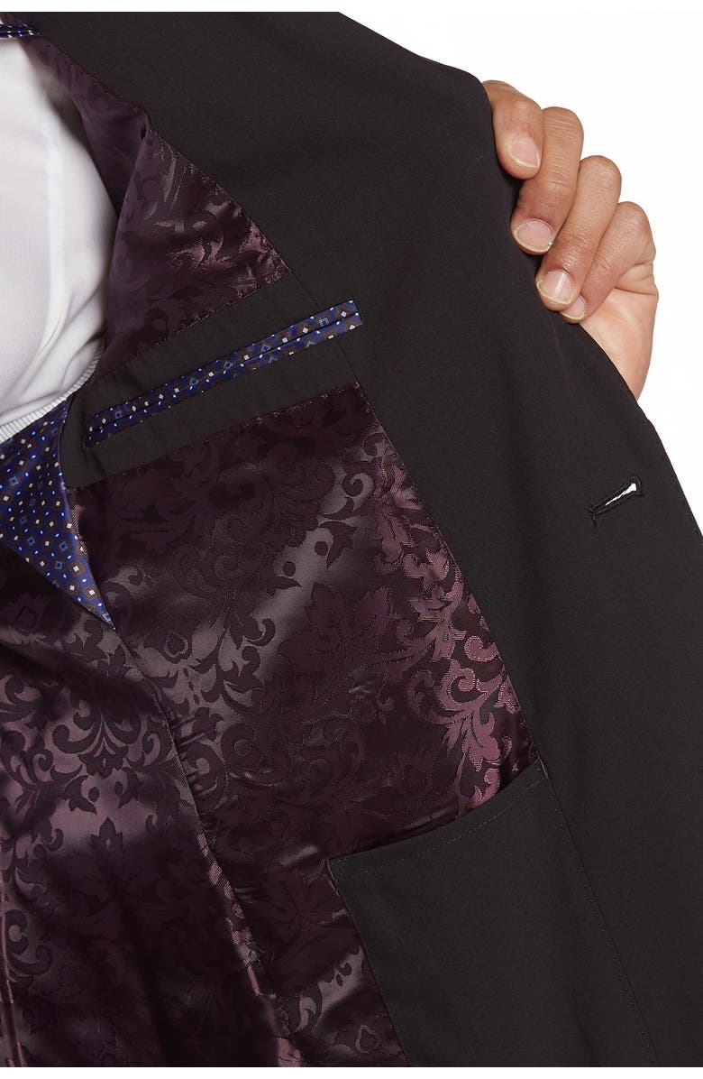 SAVILE ROW CO Brixton Black Solid Two Button Peak Lapel Skinny Fit Suit, Alternate, color, Black