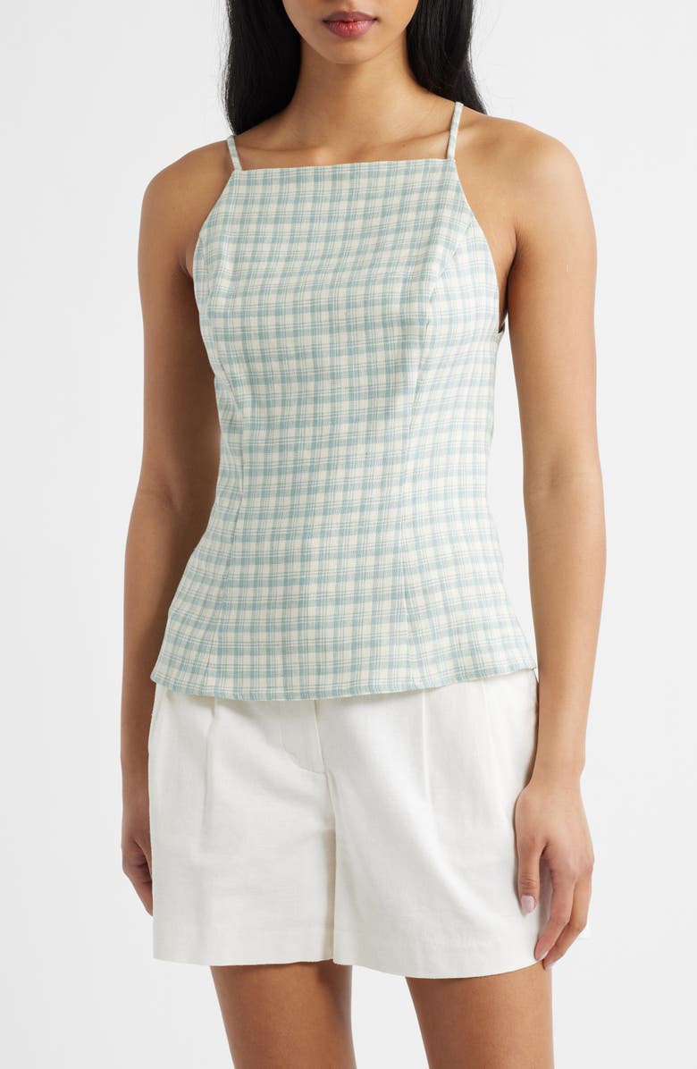 Reformation Finley Sleeveless Linen Top, Main, color, Zephyr Check