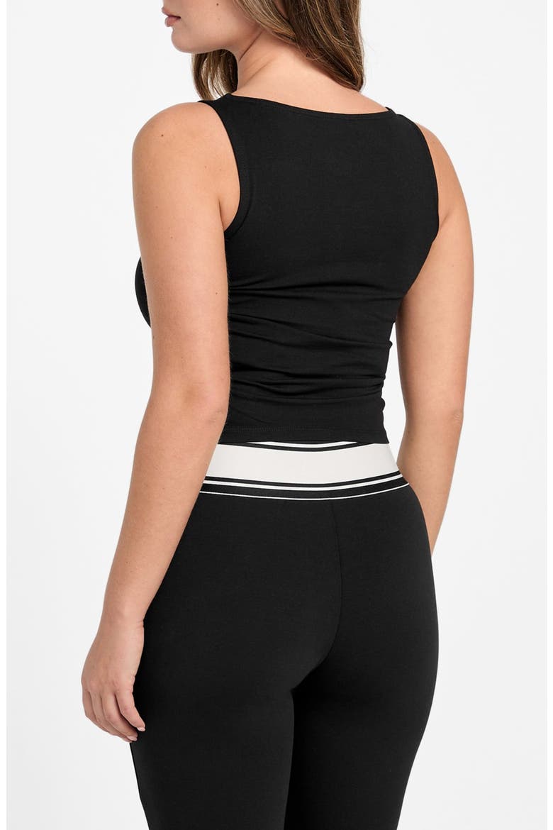 Nina Ruched Cotton Blend Crop Tank, Alternate, color, JET BLACK