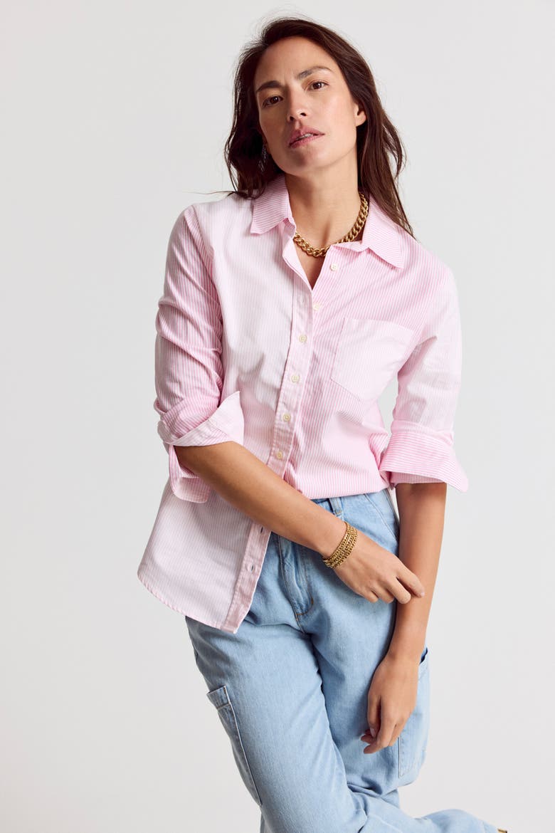 The Boyfriend Shirt in Multistripe, Main, color, Multi Pink Stripe