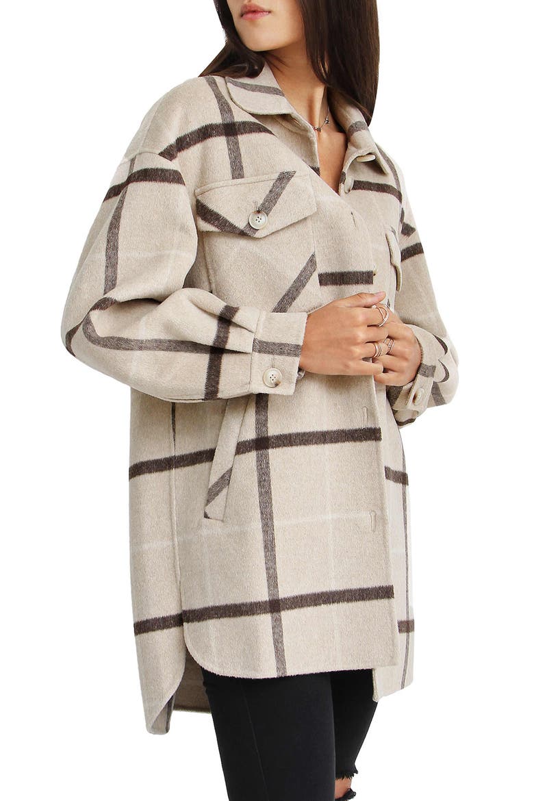 BELLE AND BLOOM Rivers Edge Plaid Shacket, Alternate, color, BEIGE