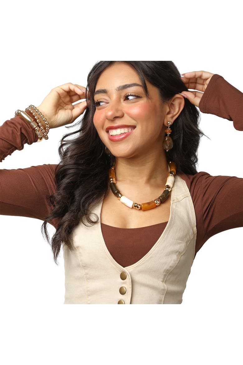Large Bead Drop Earrings for Women, Beaded Dangle Earrings Gold-Tone, Alternate, color, Gold-Tone